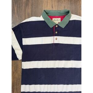 Vintage 90s Medium Eddie Bauer Blue Striped Short Sleeve Rugby Polo Shirt Mens